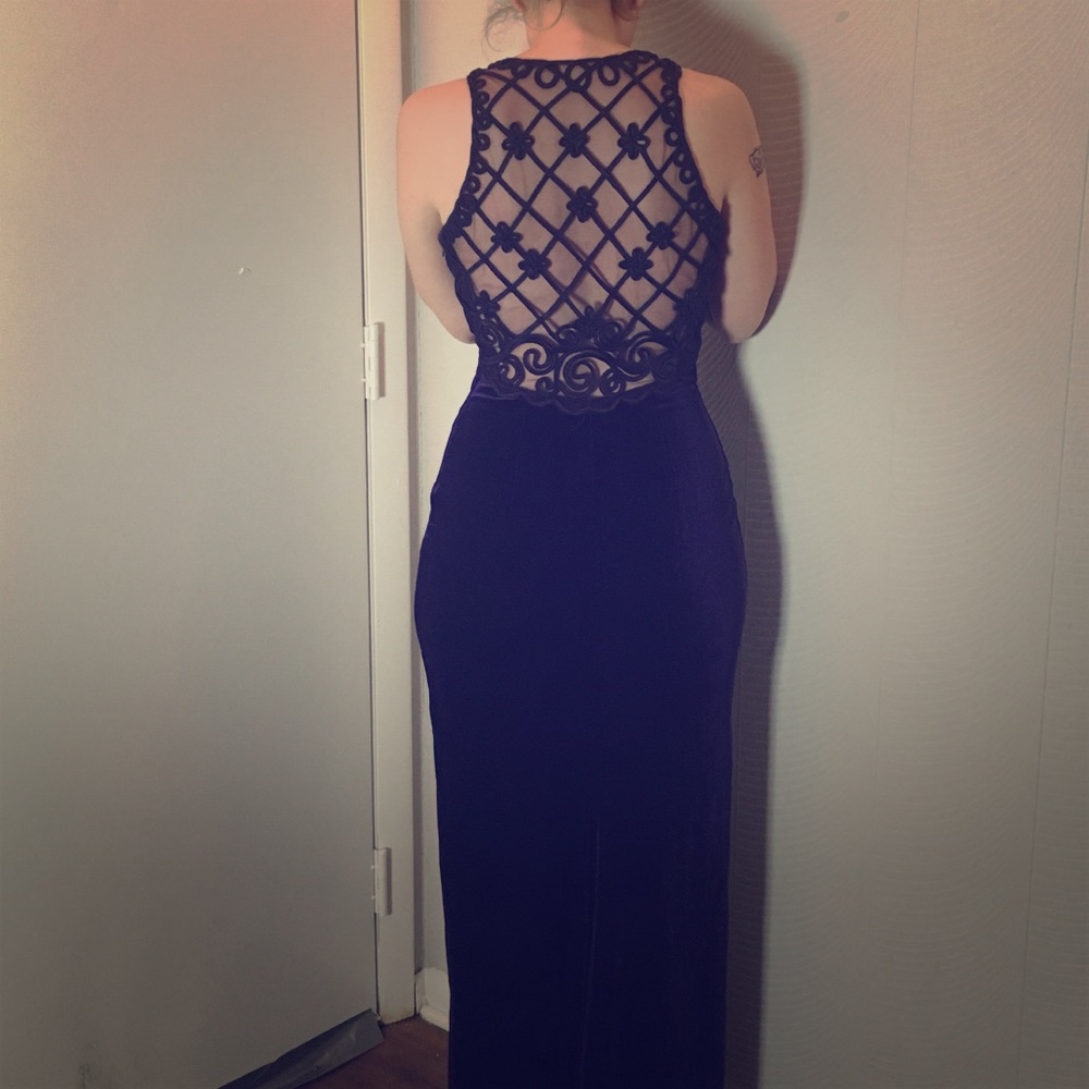 Vintage 1990s Royal Purple Velvet Lattice Dress